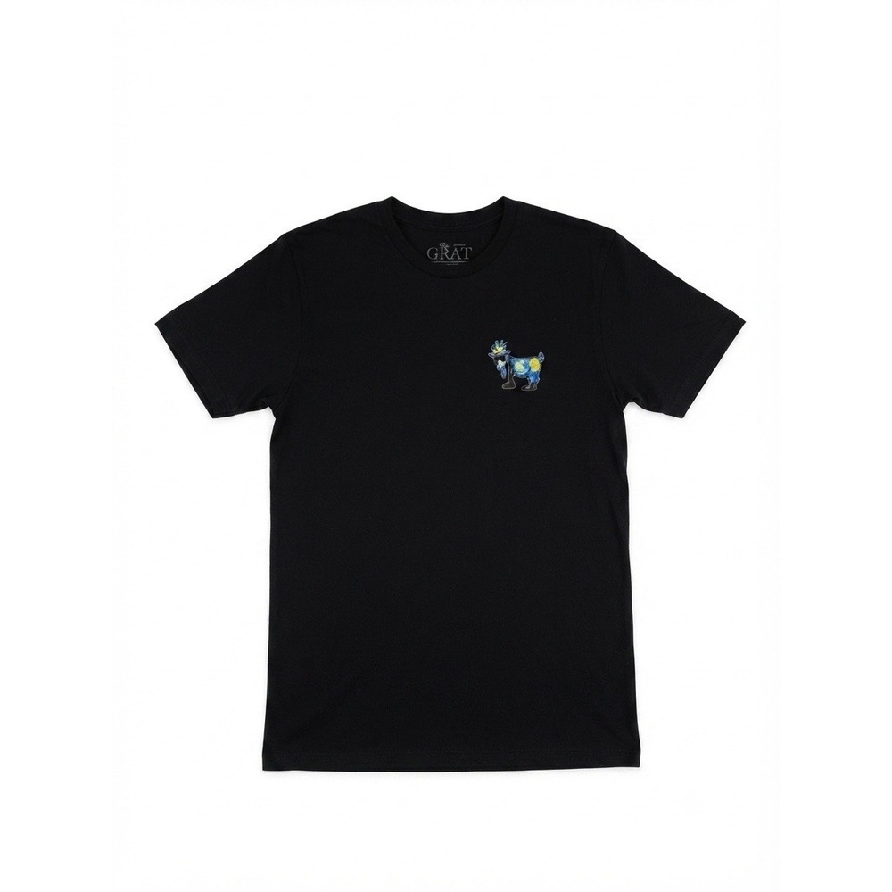 GOAT USA T-Shirt Men's Medium Black Starry Night Graphic Logo Print Cotton Blend